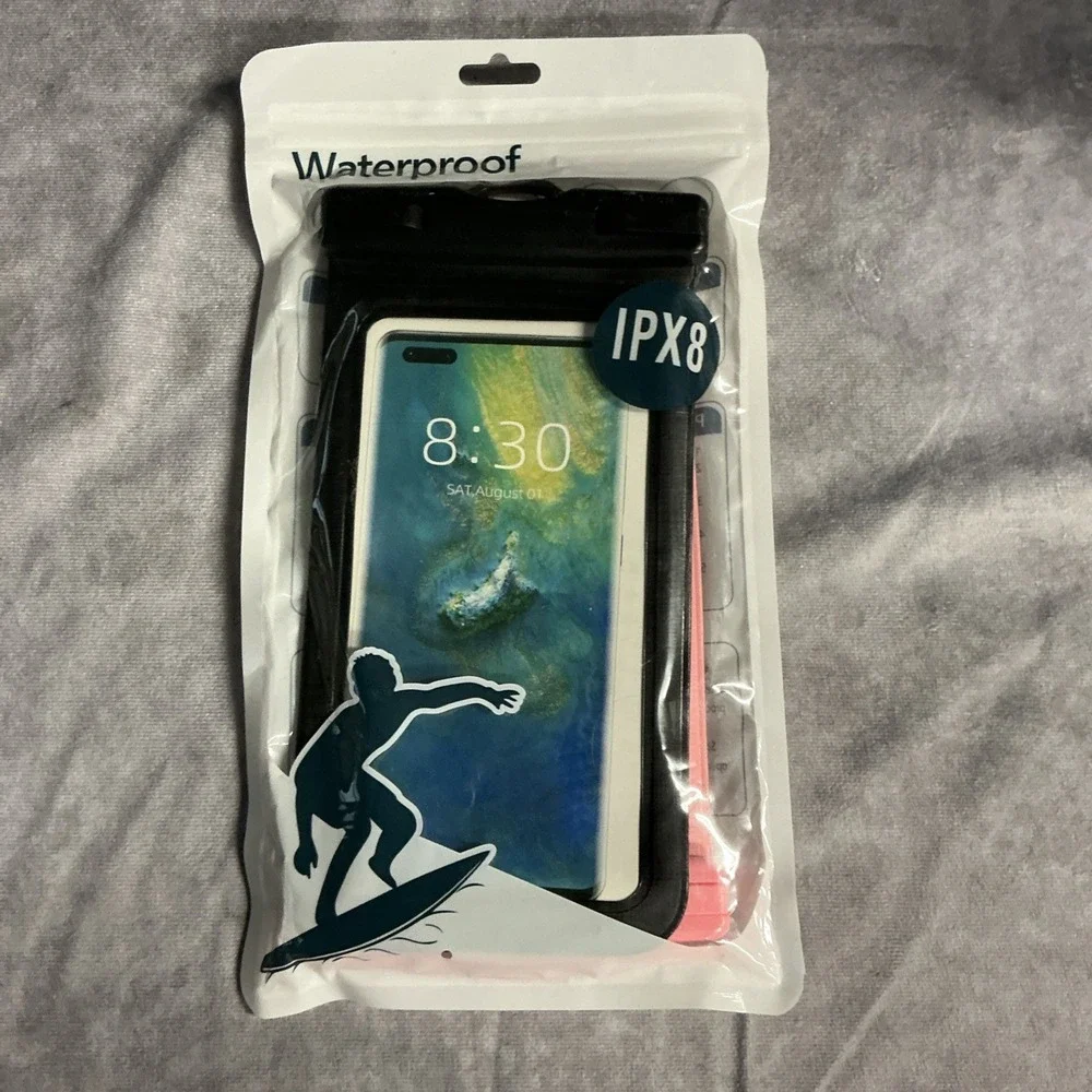 Universal Waterproof Phone Cases/Bags Set‎ Of 2 Pink&Black With Lanyards